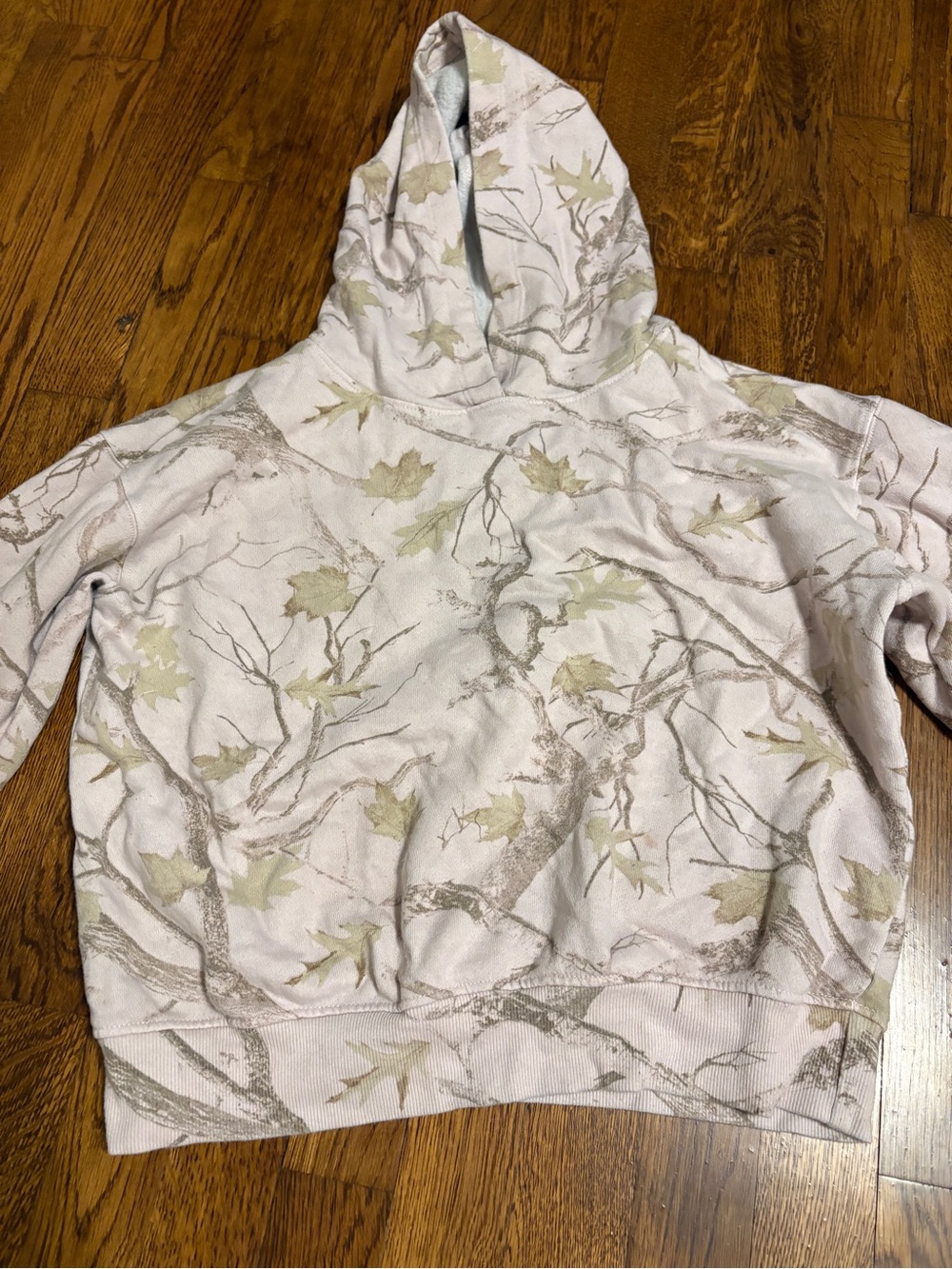 Light Pink Tree-Print Hooded Pullover Sweatshirt